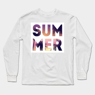 Summer Night Beach - Tropical Natural Background with Palm Long Sleeve T-Shirt